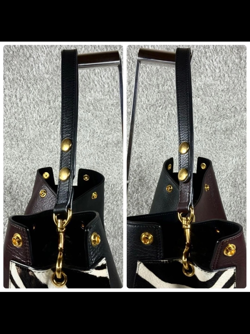 Mulberry Black Leather Shoulder Bag with Zebra-Print Panels - Picture 12 of 14